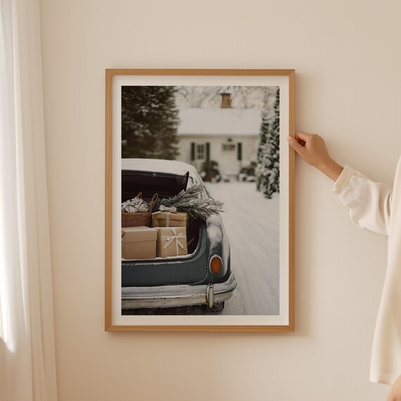Snowy Vintage Car Trunk Full Of Christmas Gifts Winter Photography Poster