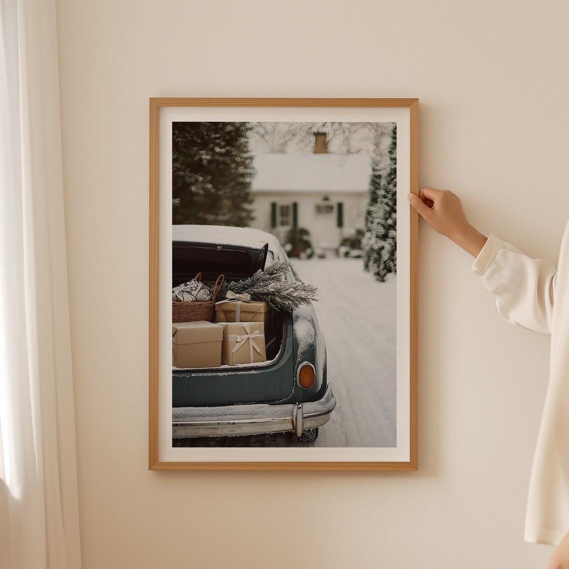 Snowy Vintage Car Trunk Full Of Christmas Gifts Winter Photography Poster