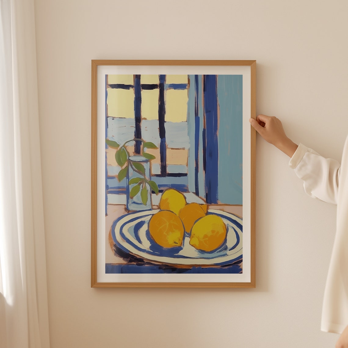 Lemons on Striped Plate by a Window Matisse Style Kitchen Poster - Image 3