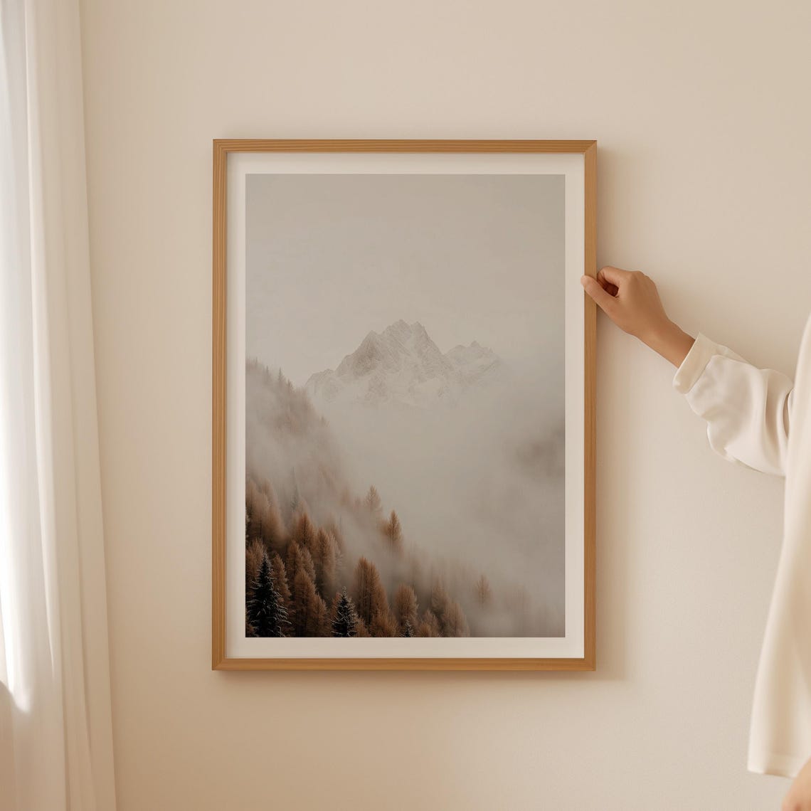 Misty Autumn Mountain Ridge with Foggy Pine Forest Photo Poster - Image 3