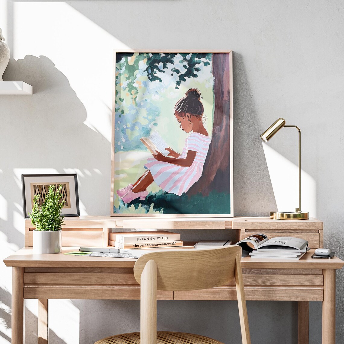 Black Girl Reading Under a Tree on a Summer Day Kids Room Poster - Image 4