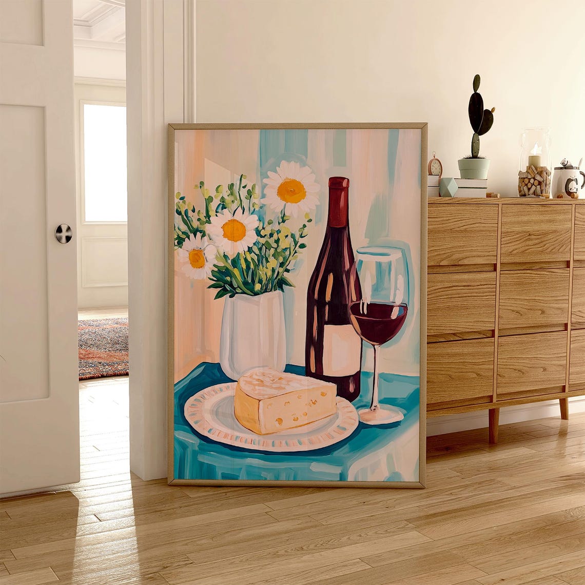 Wine and Cheese Still Life With Daisies French Kitchen Poster Art - Image 4