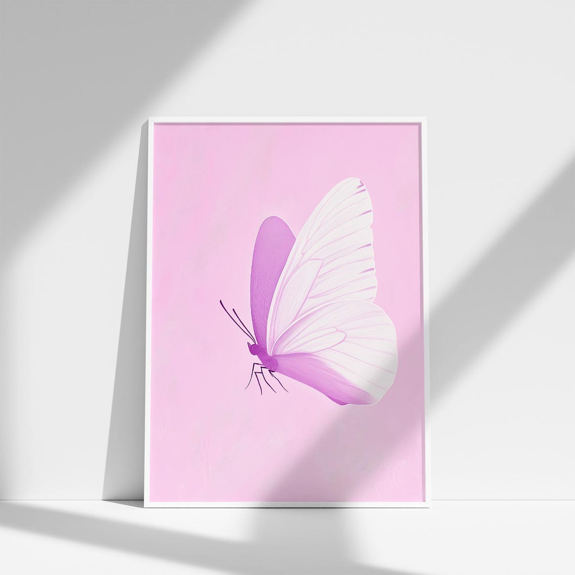 Delicate Pink and White Butterfly on Blush Pink Insect Poster - Image 4