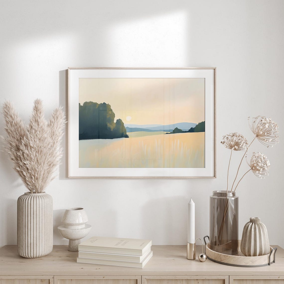 Peaceful Prairie Field At Sunset Under Soft Peach Sky Poster - Image 6