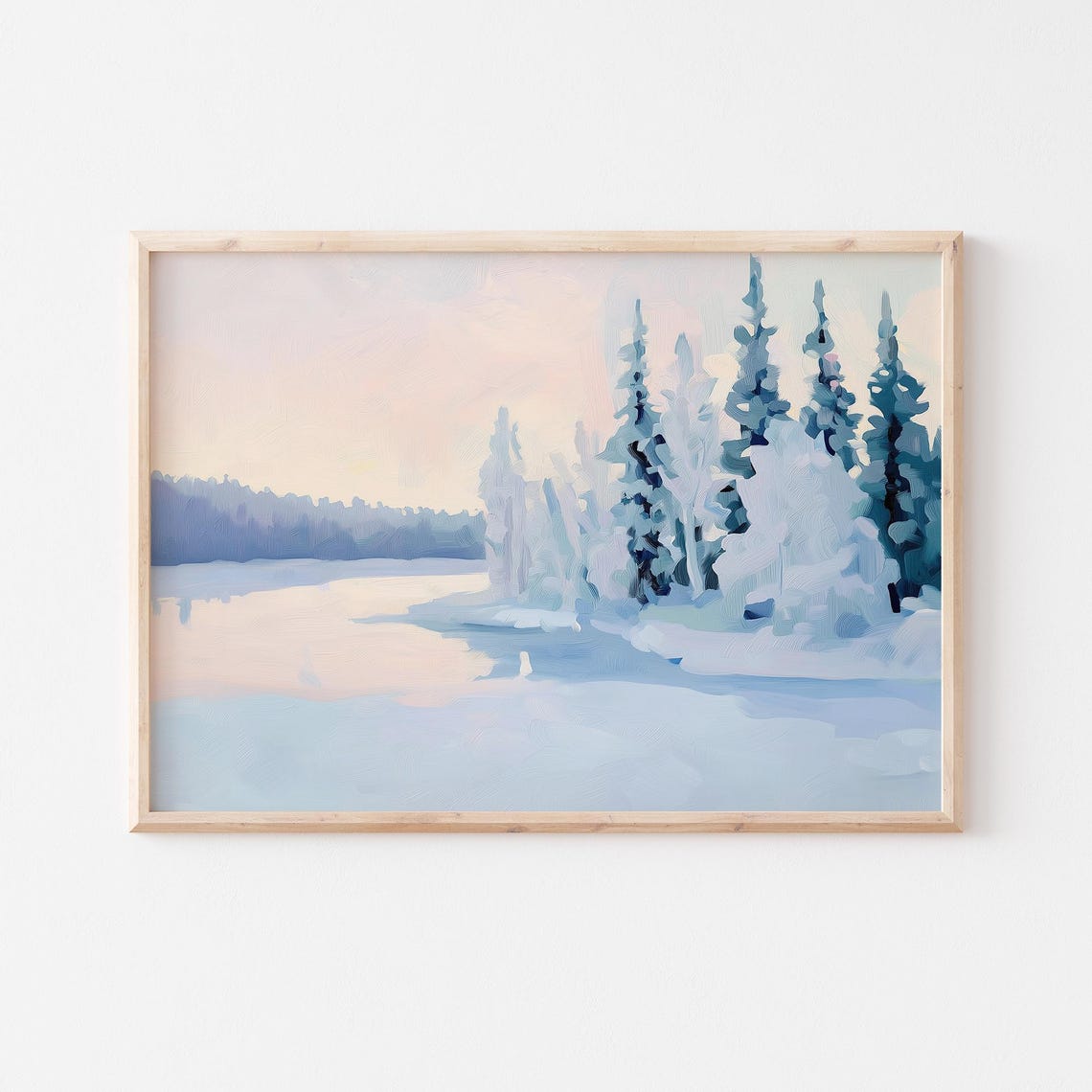 Snowy Winter Lake With Frosted Pines Under Pastel Dawn Poster - Image 5