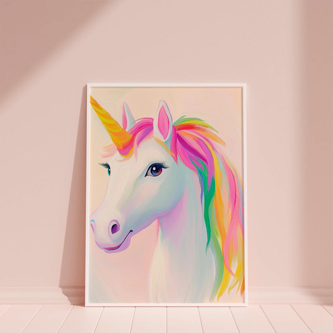 Unicorn Head With Flowing Rainbow Mane Pastel Girls Room Poster - Image 2