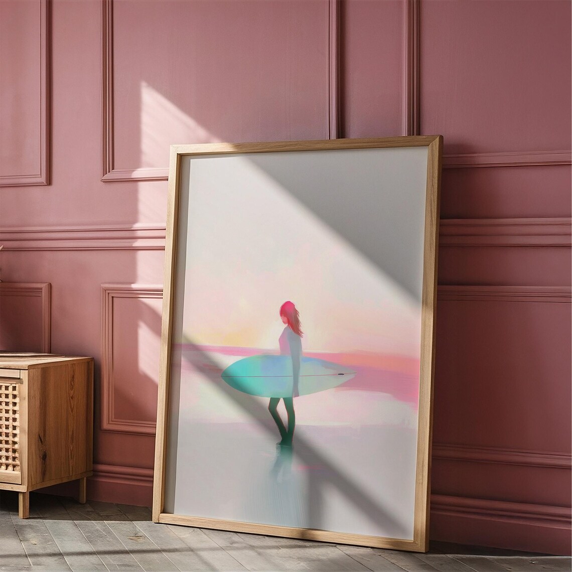 Surfer Girl Painting Surfer Girl Wall Art Preppy Coastal Room Art Summer Sunset Poster Vibrant Surfer Poster - Image 4