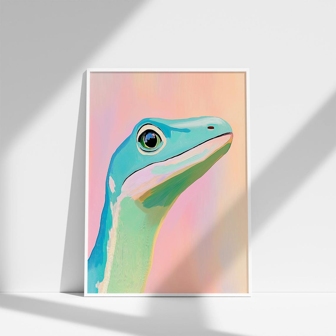 Curious Green Lizard Portrait on Pastel Pink Reptile Decor Poster - Image 4