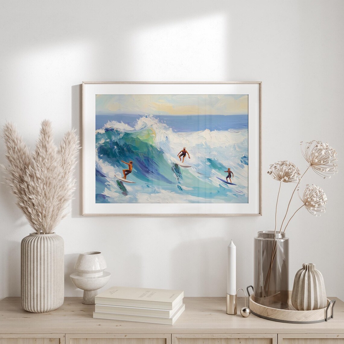 Surfers Riding Big Teal Wave Ocean Surfing Sports Action Poster - Image 2