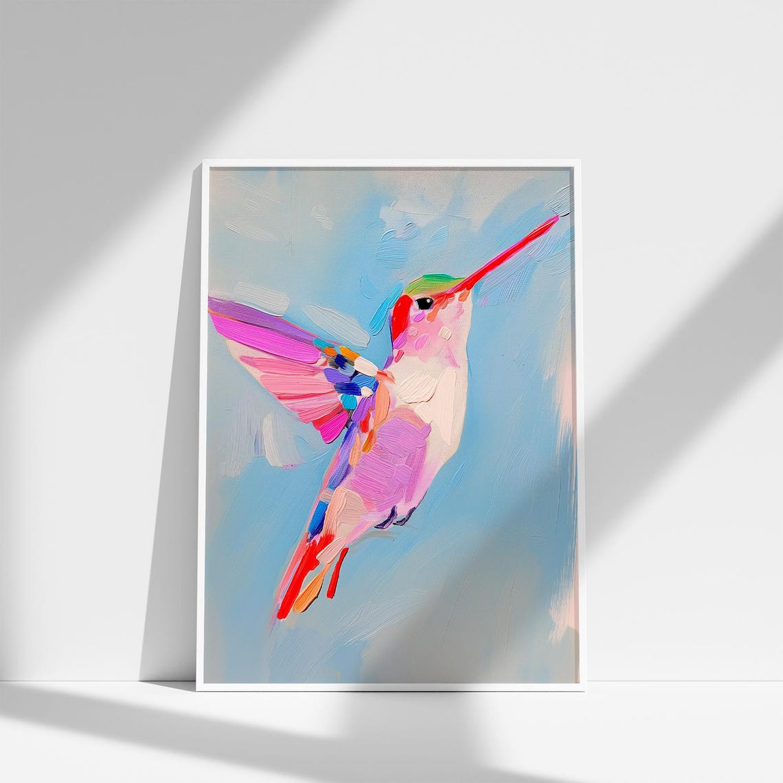 Rainbow Hummingbird in Flight Blue Sky Bird Lover Nature Poster - Image 3
