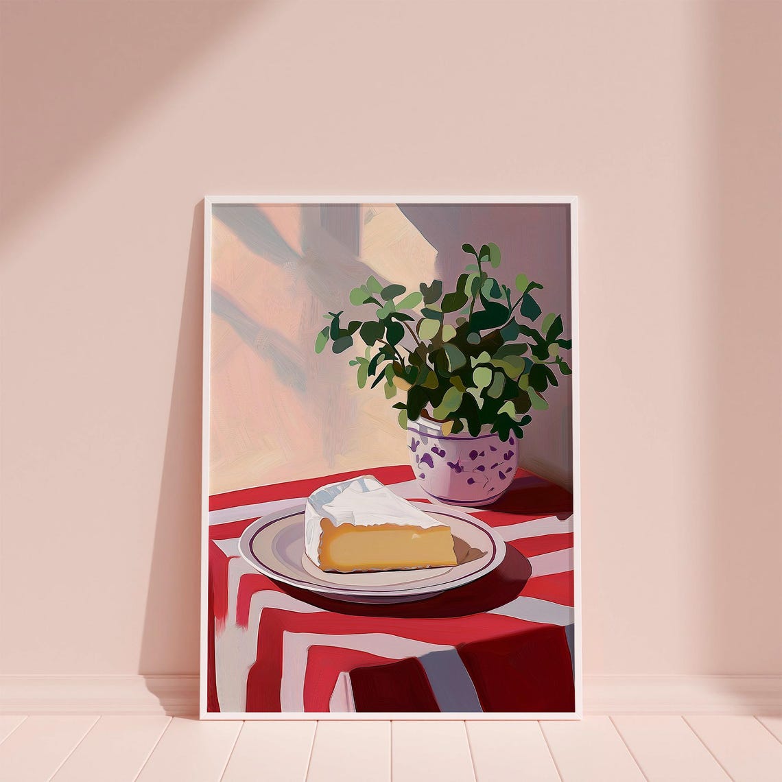 Camembert Cheese Wedge Still Life With Plant French Kitchen Poster - Image 4