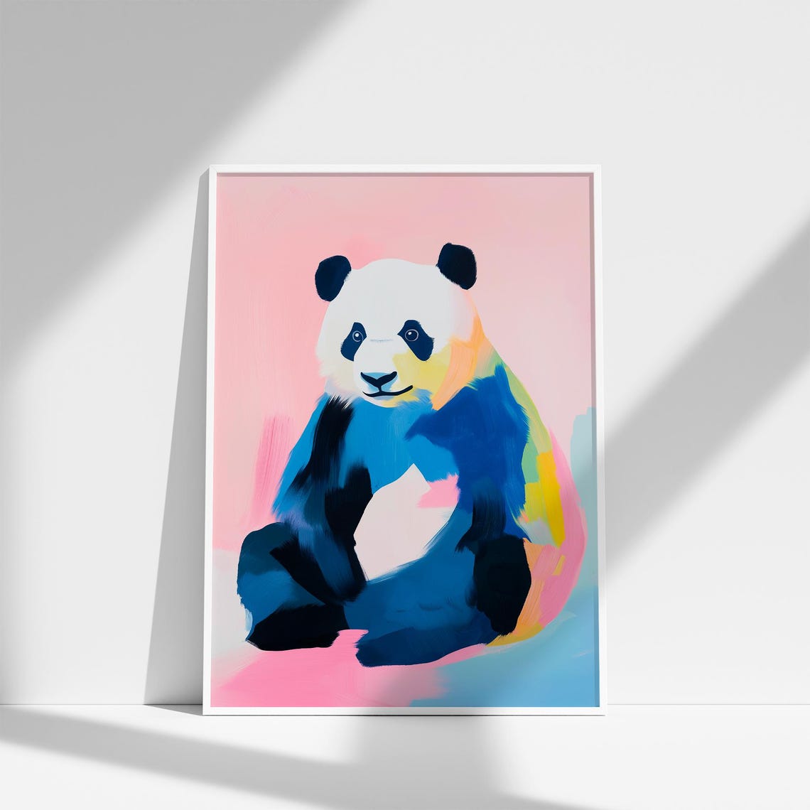 Colorful Abstract Panda Bear Portrait on Pink Background Art Poster - Image 3