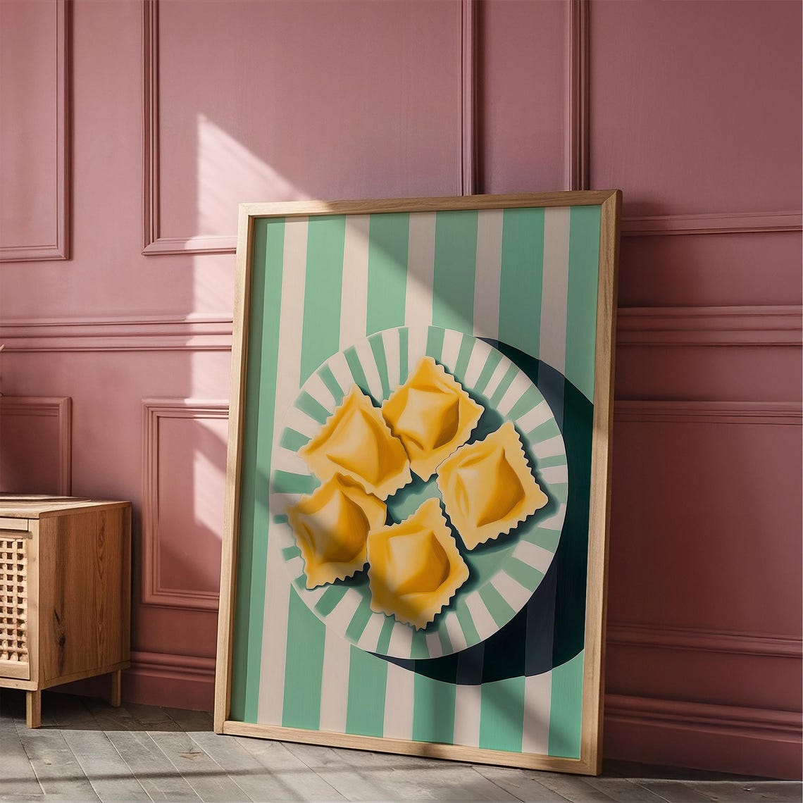 Ravioli Pasta Plate Bold Green Stripes Italian Kitchen Poster - Image 4