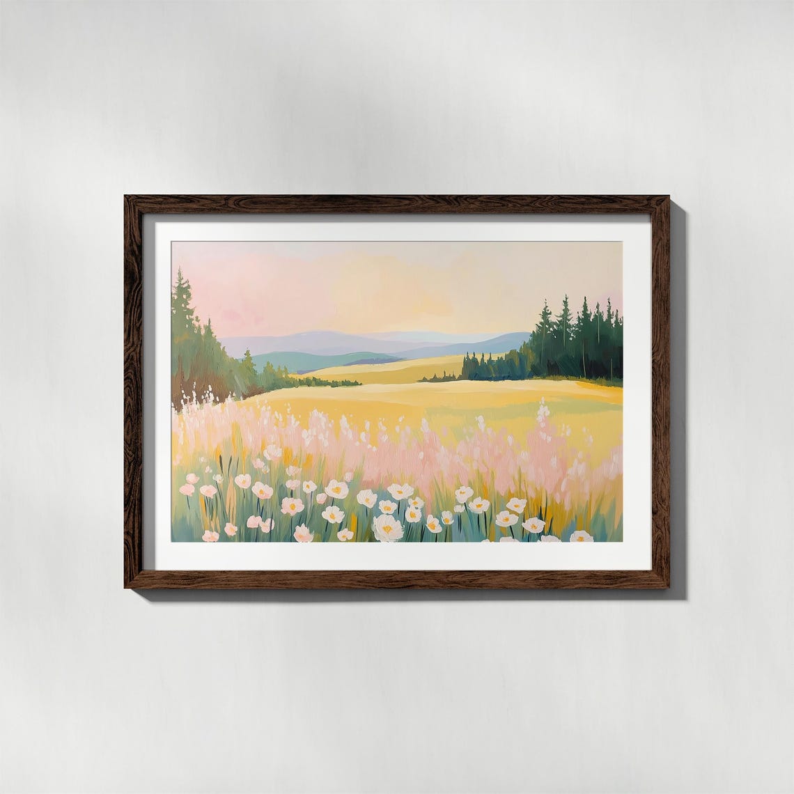 Sunny Wildflower Meadow with Daisies Colorful Landscape Art Poster - Image 4