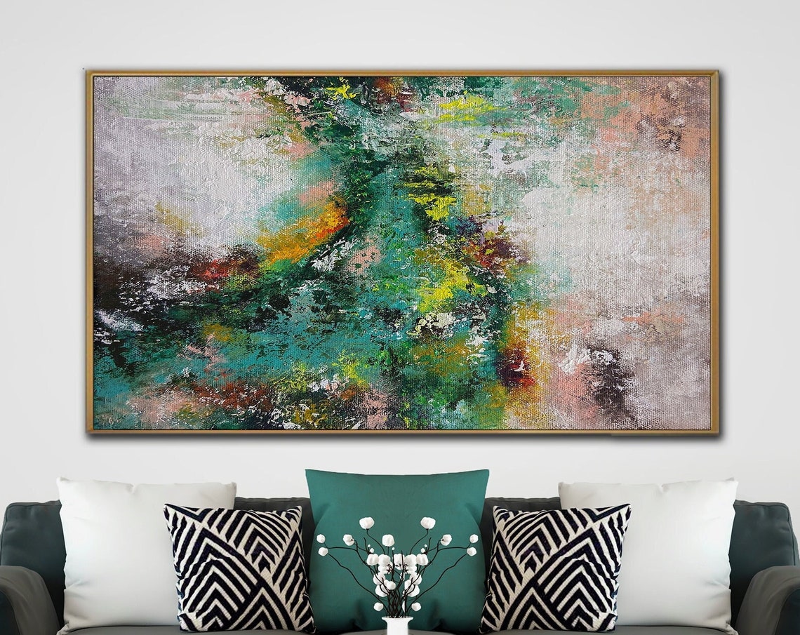 Green White Pink Garden Colorful Abstract Horizontal Art Poster
