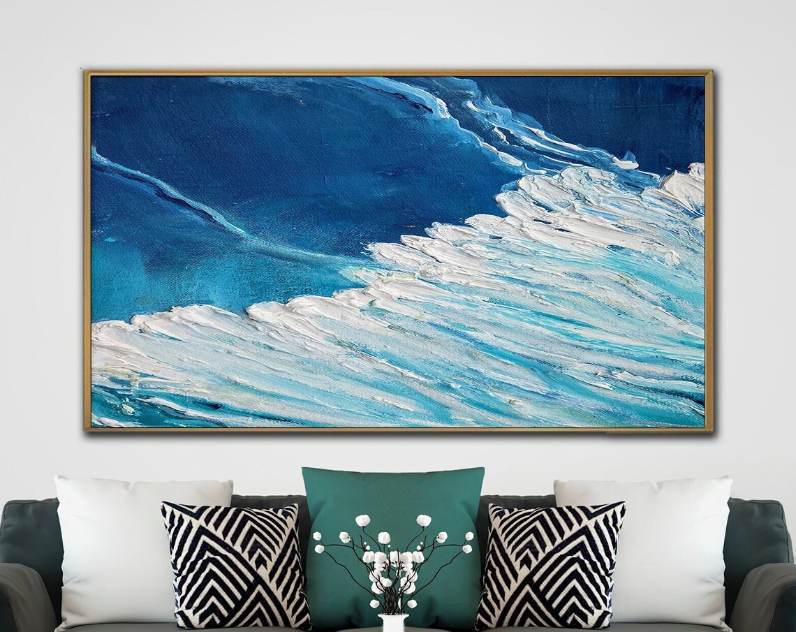 Blue Ocean Wave Breaking Foamy White Sea Seascape Wall Poster