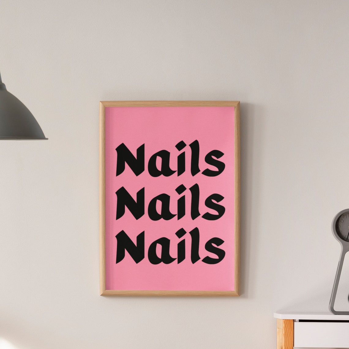 Nails Nails Nails Pink Salon Typography Wall Poster Decor Gift
