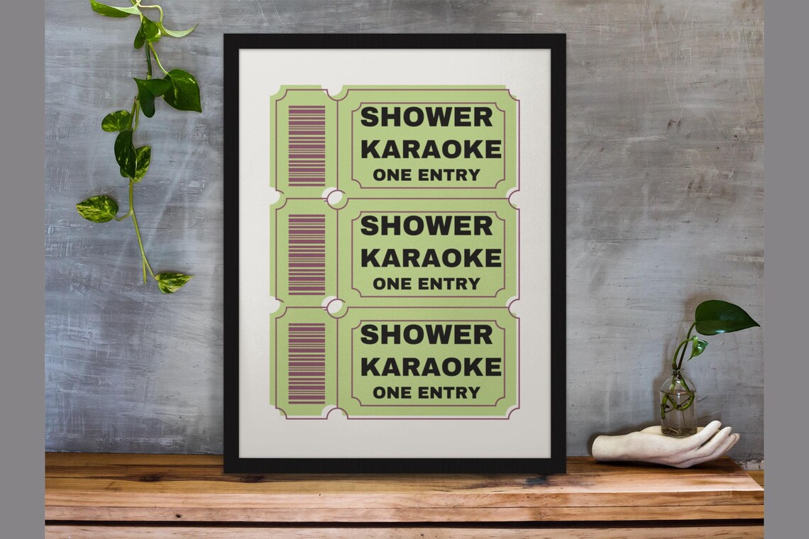 Green Bathroom Shower Karaoke Ticket Artwork Print Funny Cute Bathroom Wall Poster Trendy Home Decor Instant - Image 9