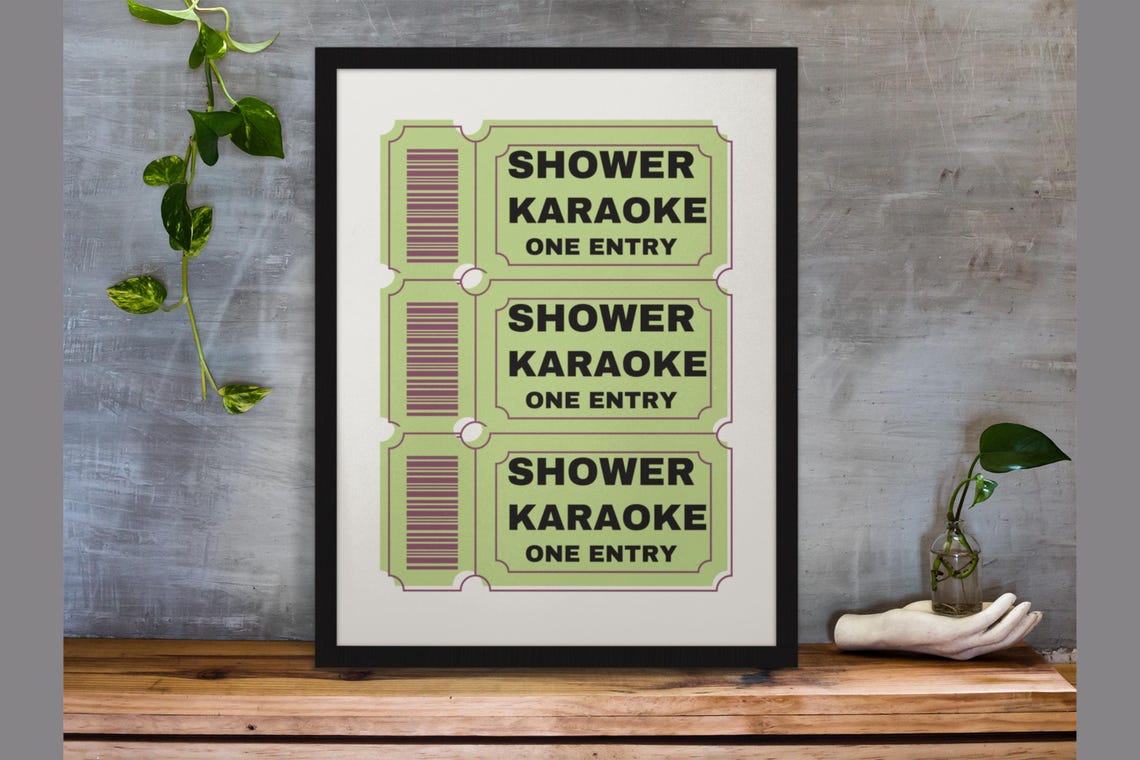 Shower Karaoke Ticket Green Bathroom Funny Musician Decor Poster - Image 9