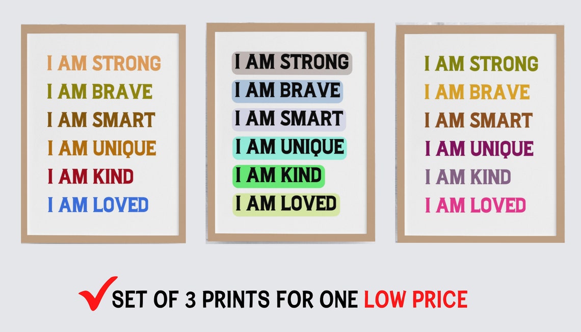 I Am Strong I Am Brave I Am Smart Affirmations Set Of 3 Kids Poster