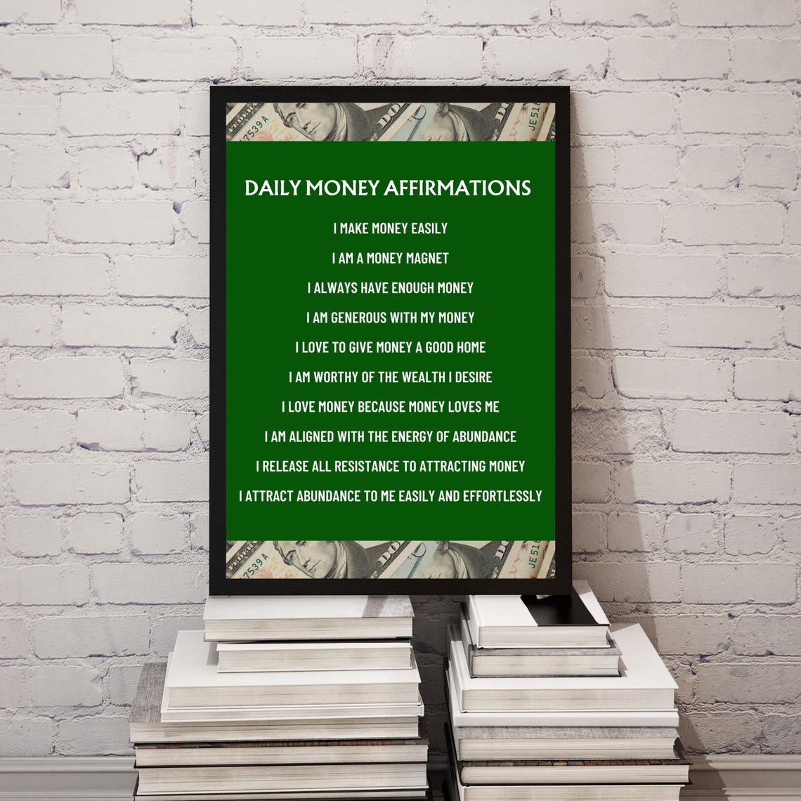 Daily Money Affirmations Abundance Wealth Mindset Green Poster - Image 7