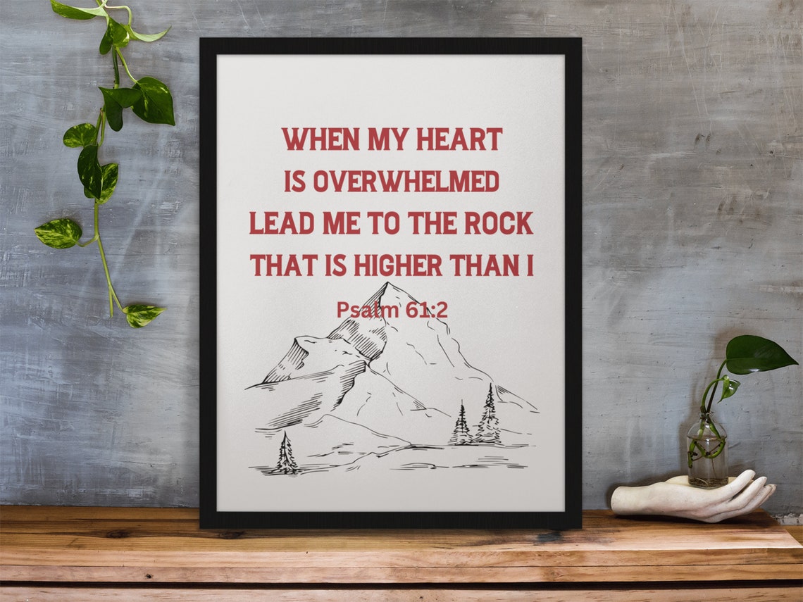 Bible Verse Prints Psalm 61 2 Religious Print When My Heart Is Overwhelmed Minimalist Christian Wall Artwork Printables - Image 3