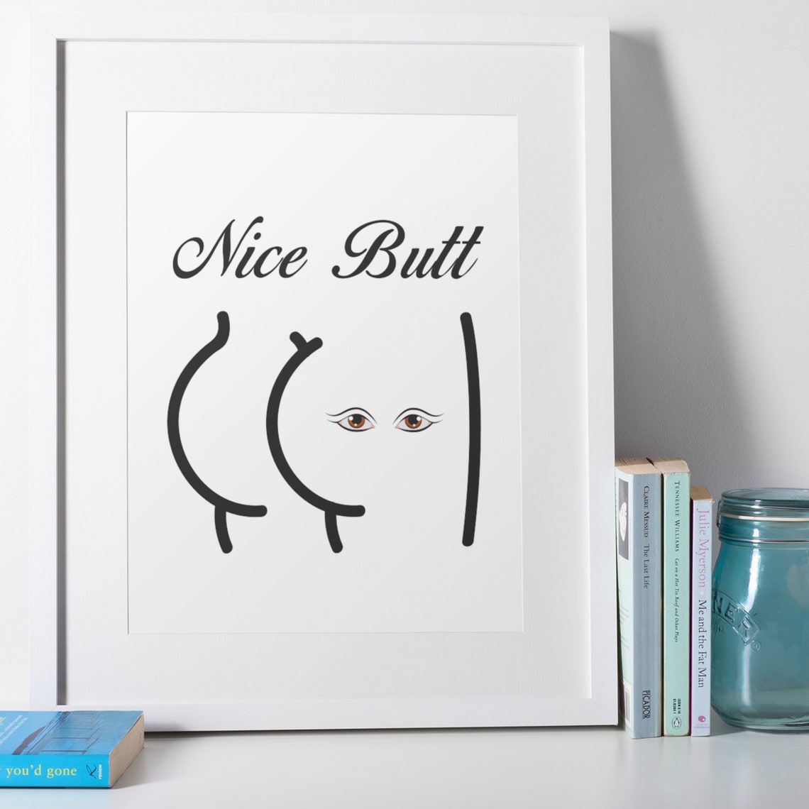 Nice Butt Black Script Minimalist Line Art Cheeky Humor Poster - Image 3