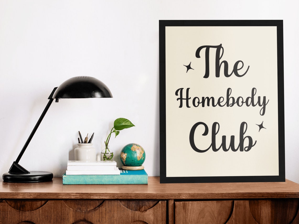 The Homebody Club Script Funny Introvert Gift Cream Wall Poster - Image 4
