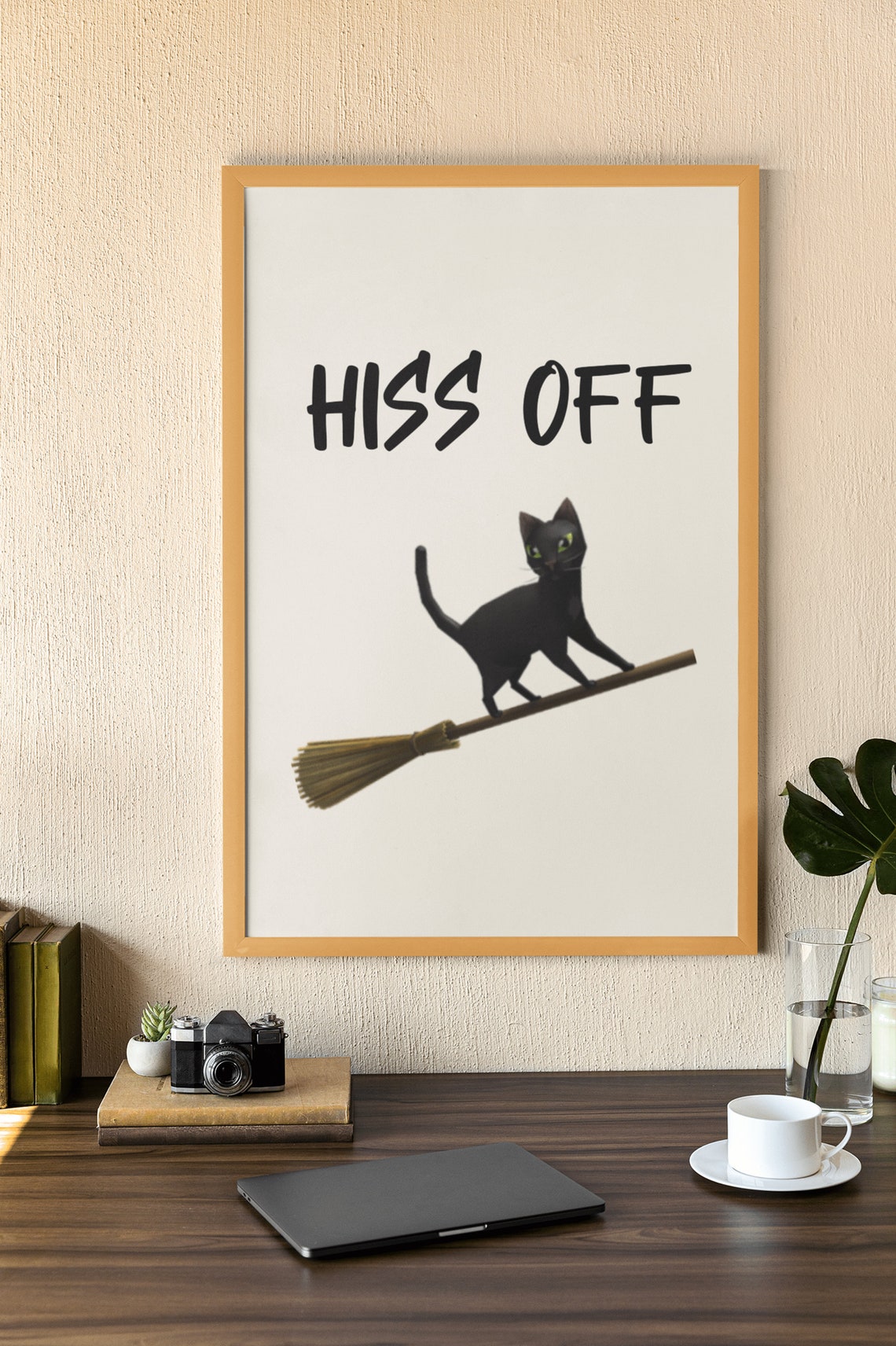 Hiss Off Black Cat Broom Halloween Cute Funny Witchy Poster Art - Image 2