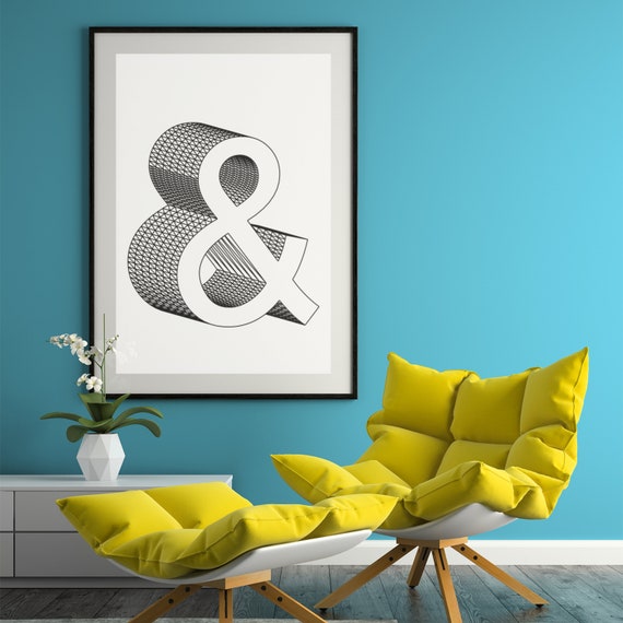Ampersand Bold Statement Modern Gallery Wall Art Decor Black And White Typographic Print Jpegs