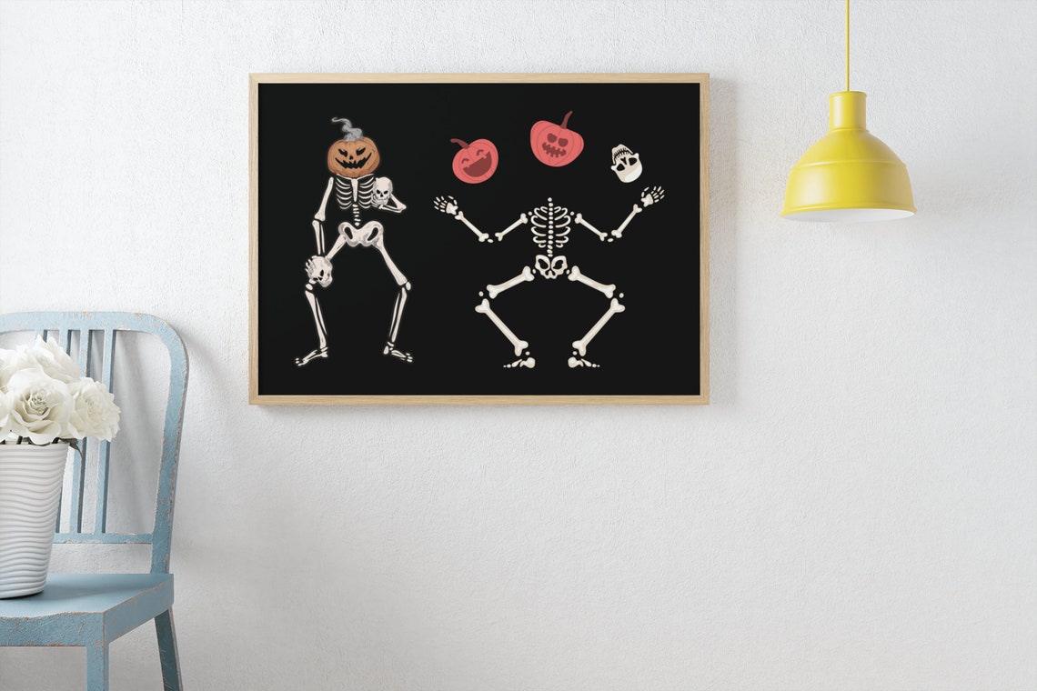 Dancing Skeletons Pumpkin Head Halloween Spooky Party Poster