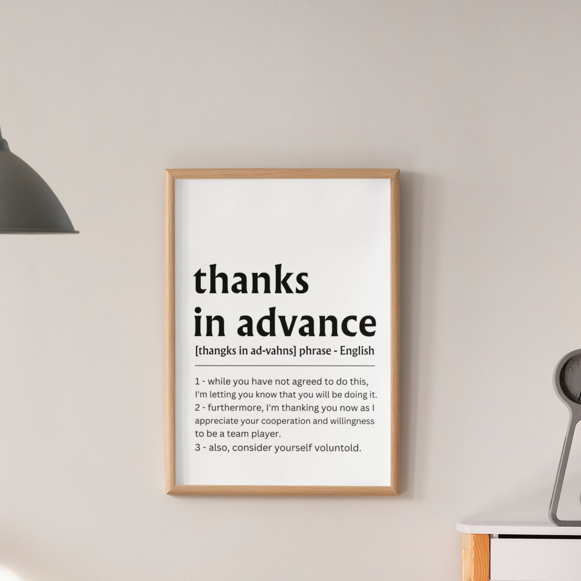 Thanks in Advance Funny Office Quote Definition Coworker Wall Poster - Image 6