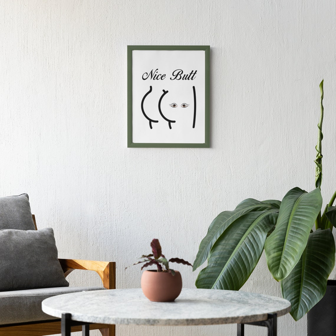 Nice Butt Black Script Minimalist Line Art Cheeky Humor Poster - Image 8