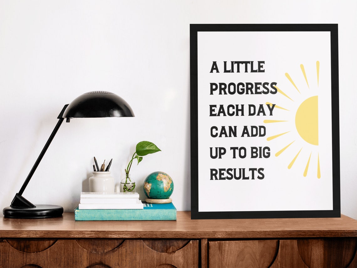 A Little Progress Each Day Motivational Sun Quote Wall Poster