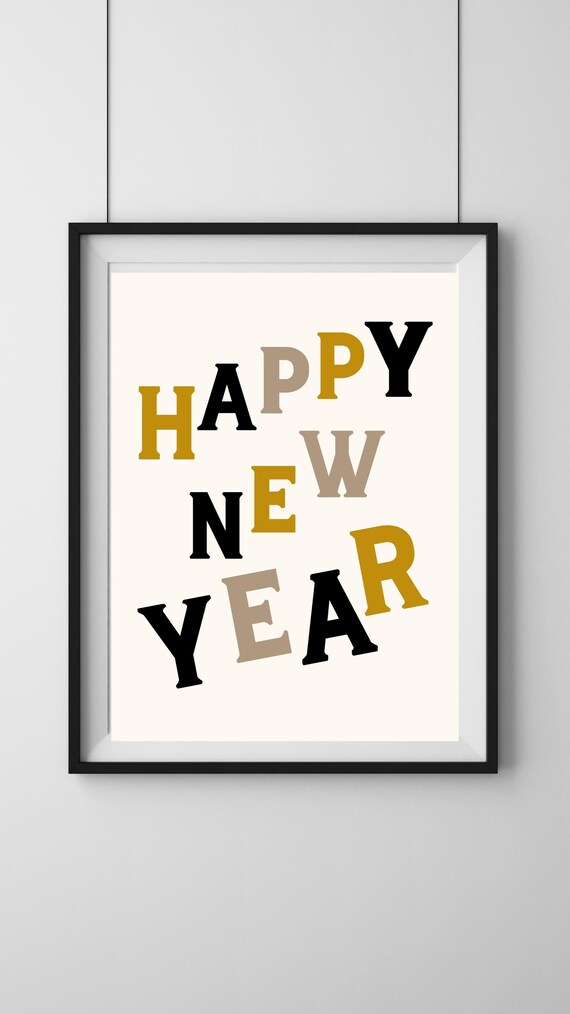 Happy New Year Retro Gold Lettering Holiday Celebration Poster