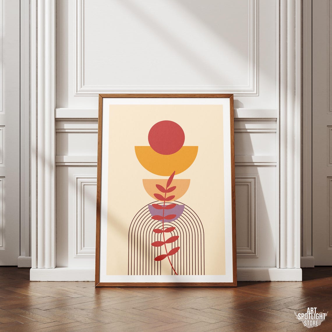 Boho Plant Print Neutral Abstract Geometric Art