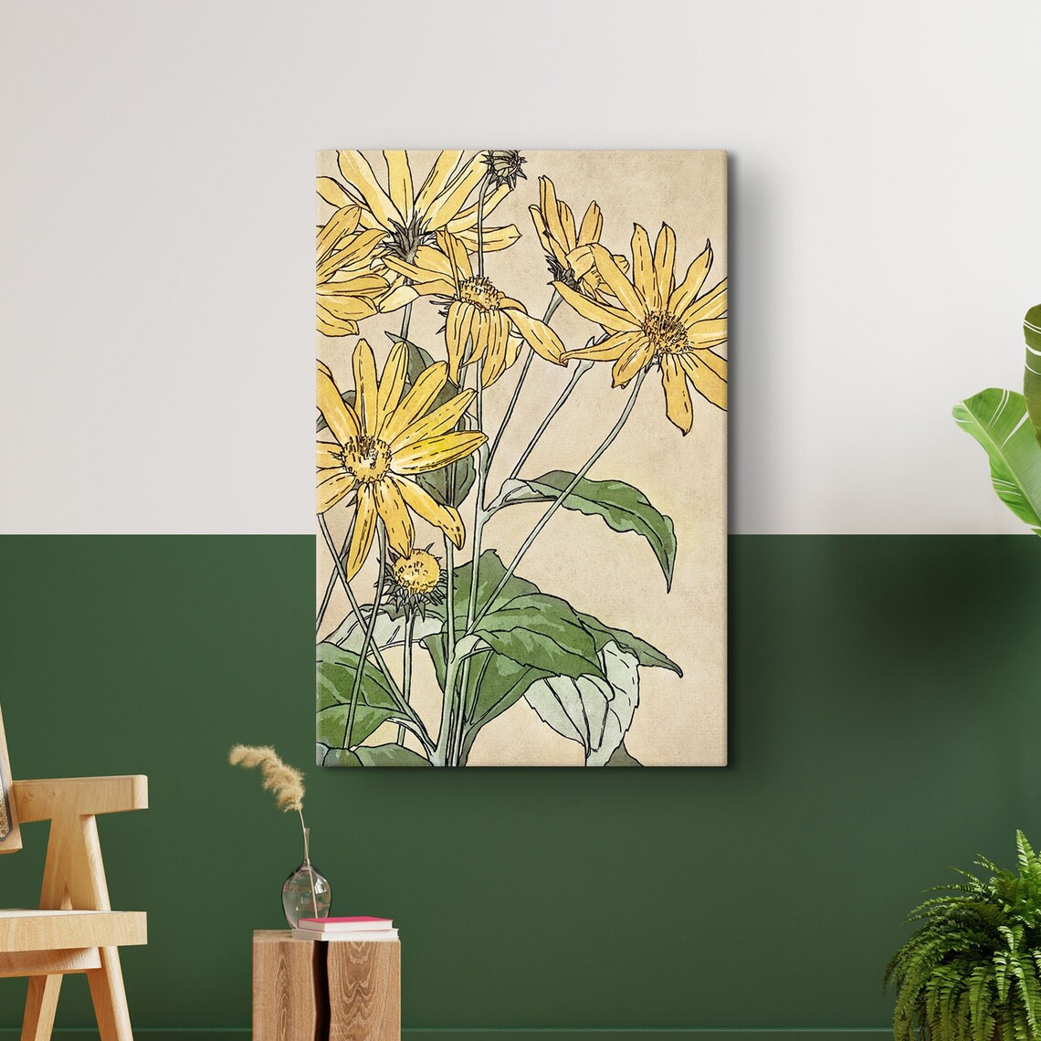 Vintage Yellow Sunflower Botanical Illustration Wildflower Poster