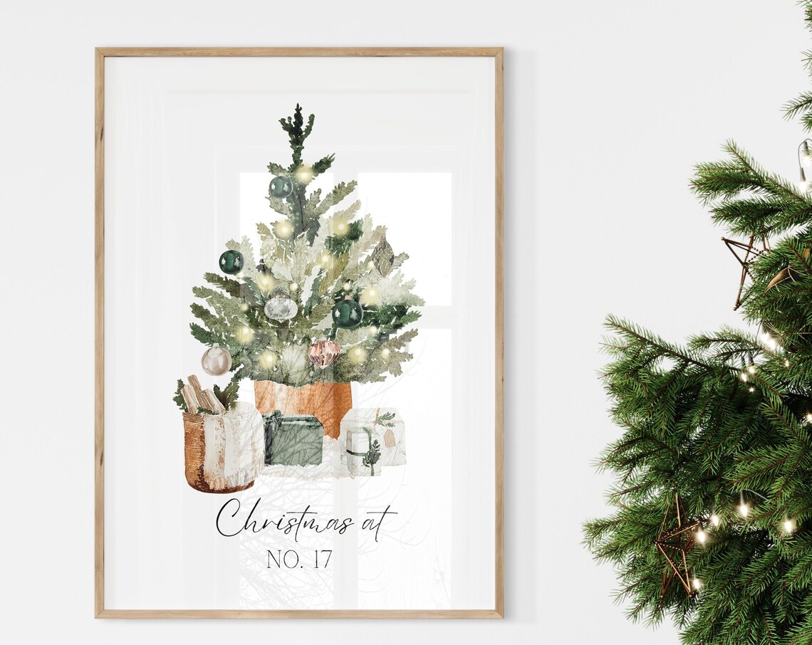 Personalised Christmas Tree House Number Print
