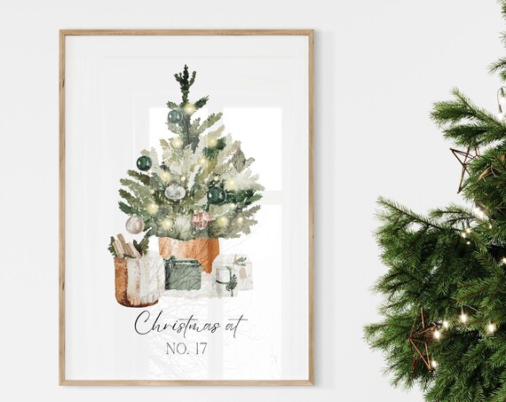 Personalised Christmas Tree House Number Print
