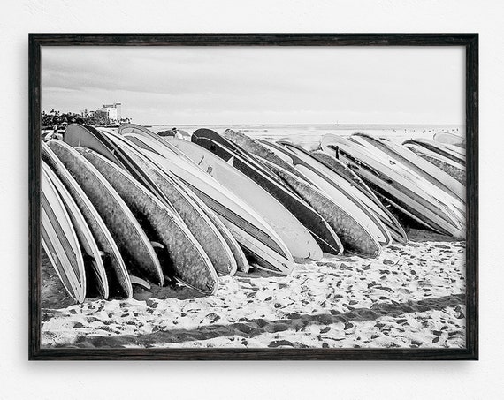 Vintage Surfboard Beach Print, Hawaii and Florida