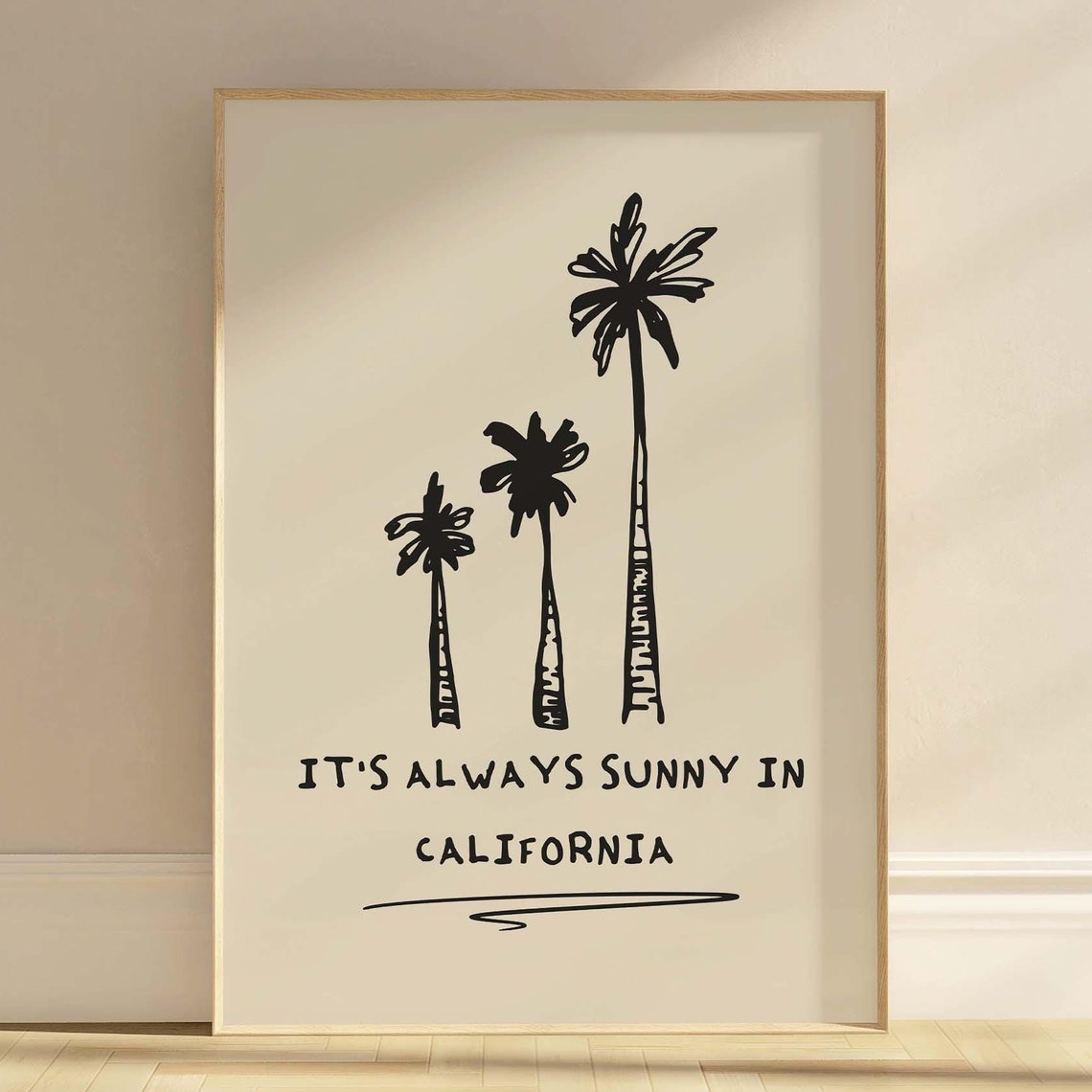 Always Sunny In California Palm Trees Black Line Art Coastal Poster