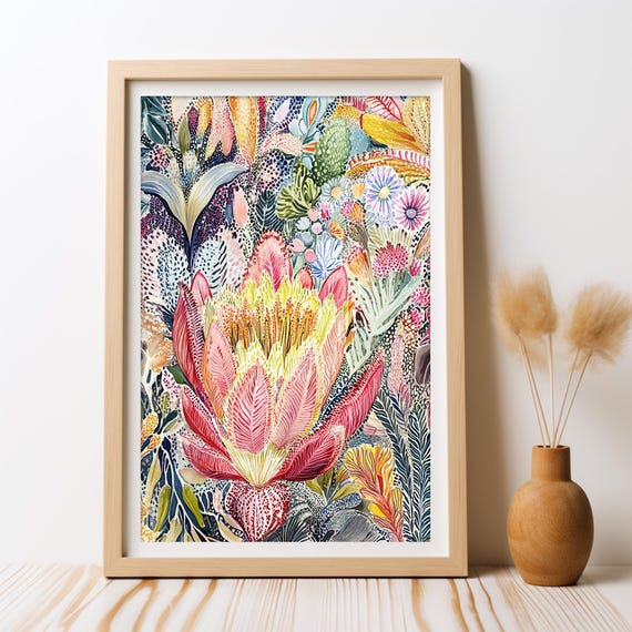 Australian Floral Bushland Glow Banksia Art Print