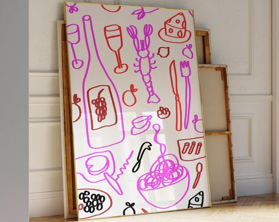Kitchen Print Art Lobster Illustration Dining Wall Modern Food Pasta Pop Seafood