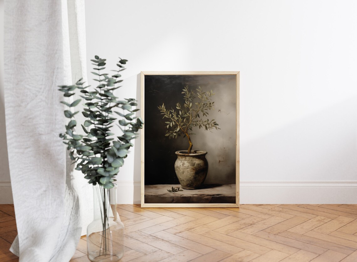 Vintage Olive Tree Painting, Mediterranean Wall Art - Image 4