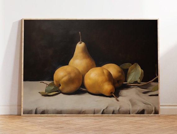 Pear Painting Country Kitchen Wall Art Fruit Print Moody Still Life Painting Fruit Pear Art Kitchen Wall Decor Pear Wall Art