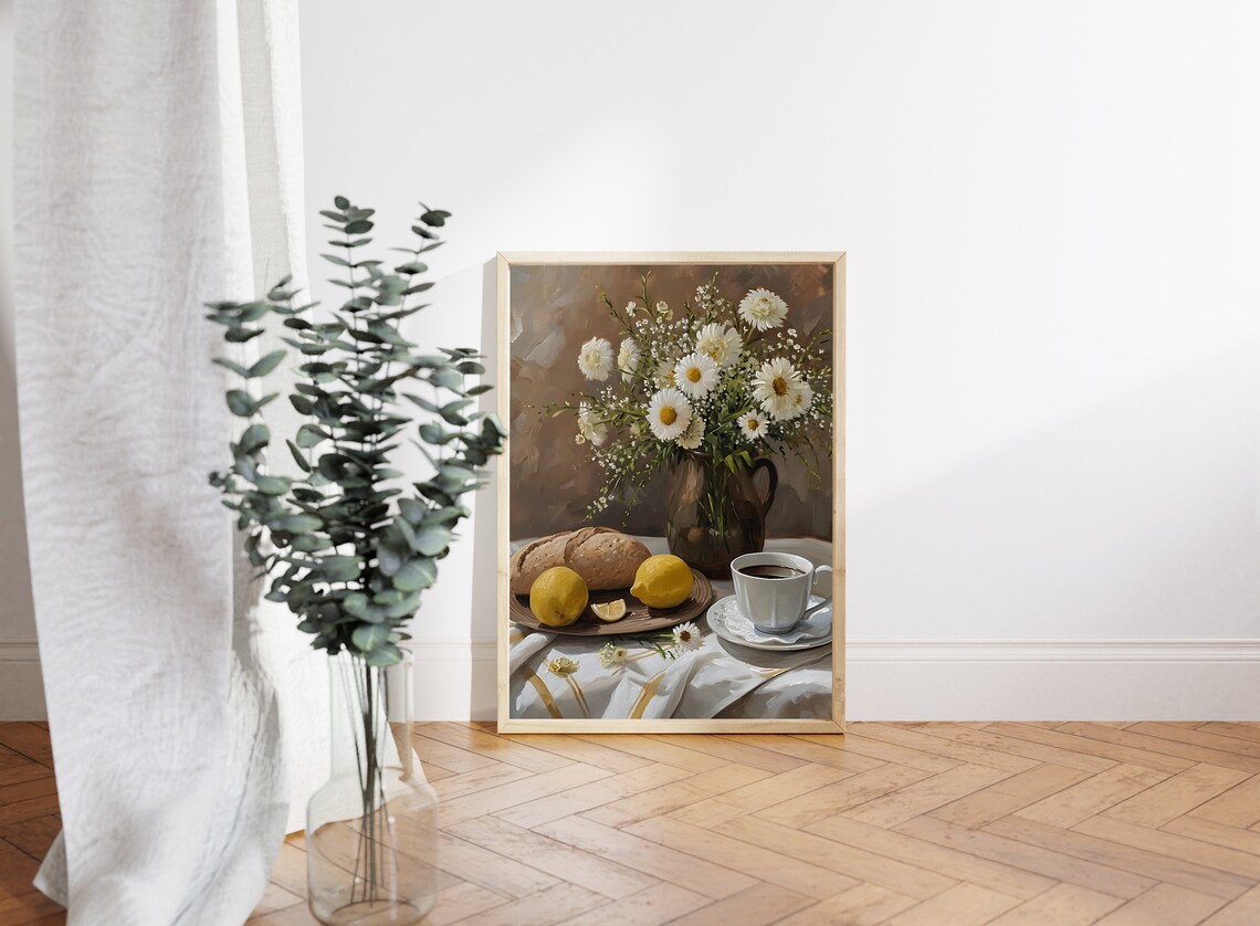 Vintage Neutral Lemons and Daisies Farmhouse Art Print - Image 5