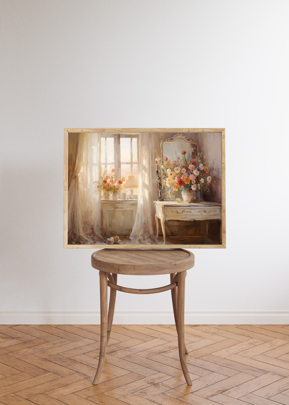 Sunlit French Vanity Room with Flower Bouquets Impressionist Poster - Image 5