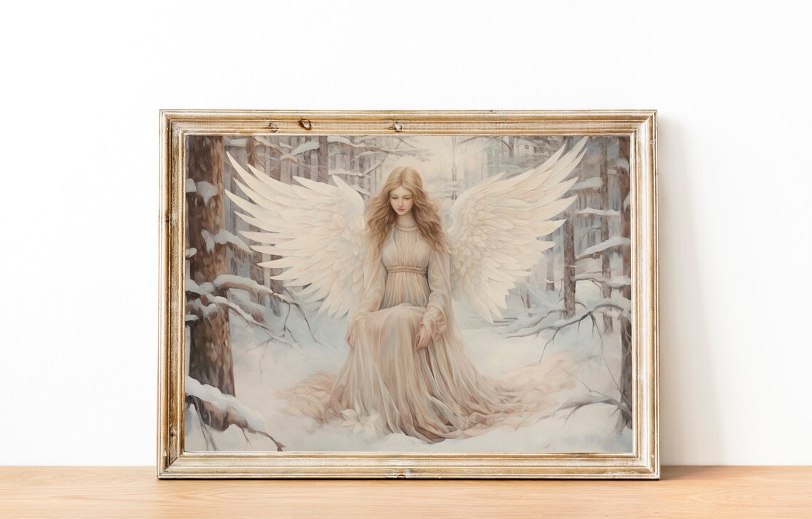 Vintage Angel Art Print, Christmas Winter Angel - Image 2
