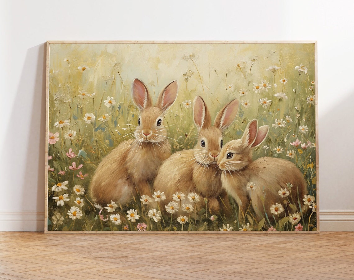Cute Spring Bunny Rabbits Easter Wall Art Easter Nursery Print Bunny Print Farmhouse Decor Easter Nursery Bunny Art Print