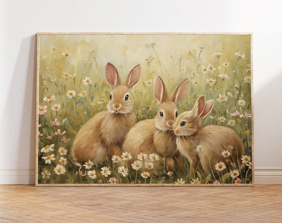 Cute Spring Bunny Rabbits Easter Wall Art Easter Nursery Print Bunny Print Farmhouse Decor Easter Nursery Bunny Art Print